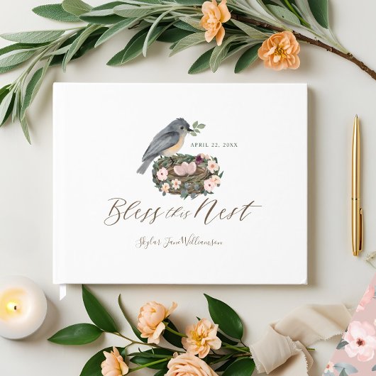 女の子のフローラの巣の赤ちゃんシャワー ゲストブック