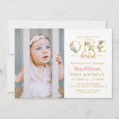女の子のフローラは彼女はOnederful 1番目の誕生日の写真ではない 招待状 (正面)