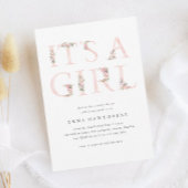 女の子のフローラタイポグラフィピンクの赤ちゃんシャワー 招待状