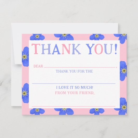 女の子のフローラピンク塗り込み – ありがとうノートカード サンキューカード (正面)