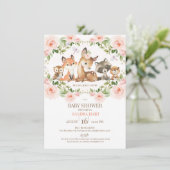 女の子のフローラフレームウッドランドベビーシャワー 招待状 (スタンド正面)
