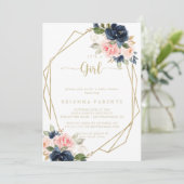女の子のフローラ金ゴールド幾何学赤ちゃんシャワー 招待状 (スタンド正面)