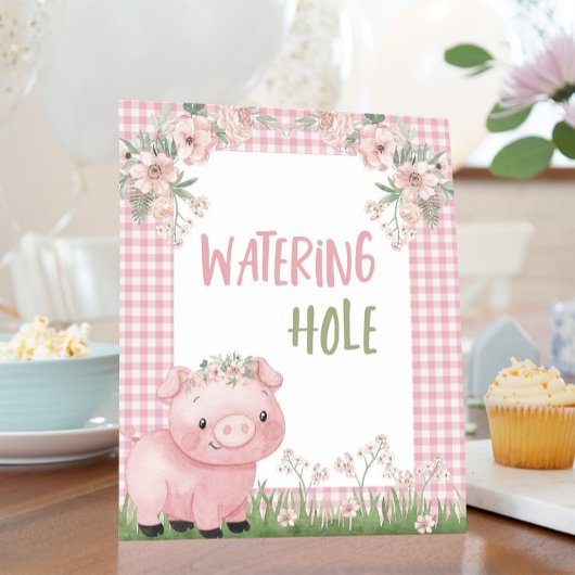 女の子のブタ散水ホールサイン、ファームのパーティー装飾 ポスター