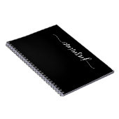 女の子のブラックモダンスクリプトイニシャル名ノート ノートブック (右側)