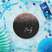 女の子のブラック ローズゴールド グリッター モノグラム ペーパープレート (パーティー)