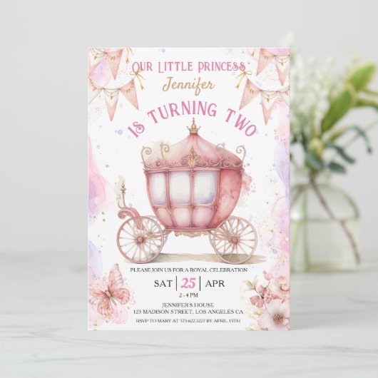 女の子のプリンセスが一度の時間で2回目の誕生日 招待状 (スタンド正面)