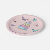 女の子のプリンセスのパーティー、蝶およびケーキ ペーパープレート (アングル)