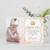女の子のプリンセスクラウン1歳の誕生日感謝カード 招待状 (スタンド正面)