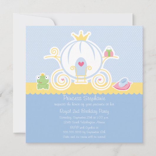女の子のプリンセス誕生日パーティー馬車招待状 招待状 (正面)