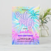 女の子のプールパーティー誕生日パステル タイダイ 招待状 (スタンド正面)