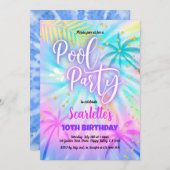 女の子のプールパーティー誕生日パステル タイダイ 招待状 (正面/裏面)