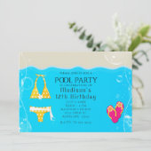 女の子のプールパーティー ビキニ 誕生日 水泳 招待状 (スタンド正面)