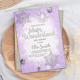 女の子のベイビーシャワーのための編集可能なスノーフレークテーマカード 招待状