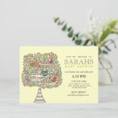 女の子のベイビーシャワー オウル 猫 & 鳥 招待状 (スタンド正面)