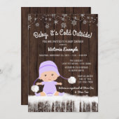 女の子のベビーその寒い外の冬の赤ちゃんシャワー 招待状 (正面/裏面)