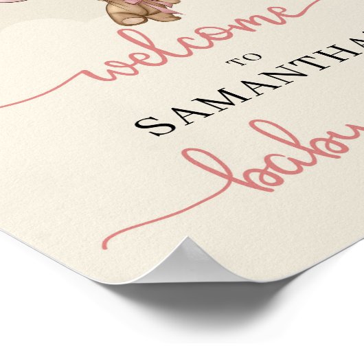 女の子のベビーはピンクの茶色のバルーン歓迎サインを持つ ポスター (角)