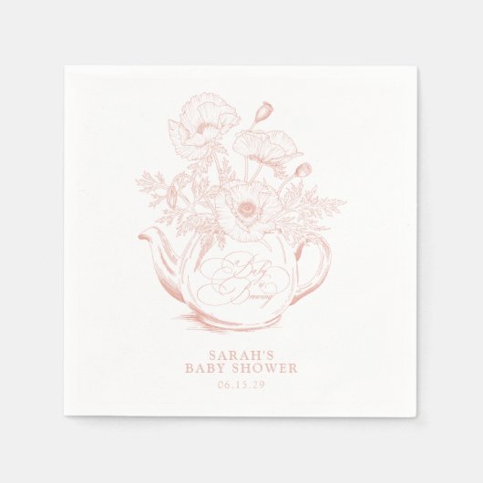 女の子のベビーは醸造ヴィンテージピンクのフローラシャワー スタンダードカクテルナプキン (正面)