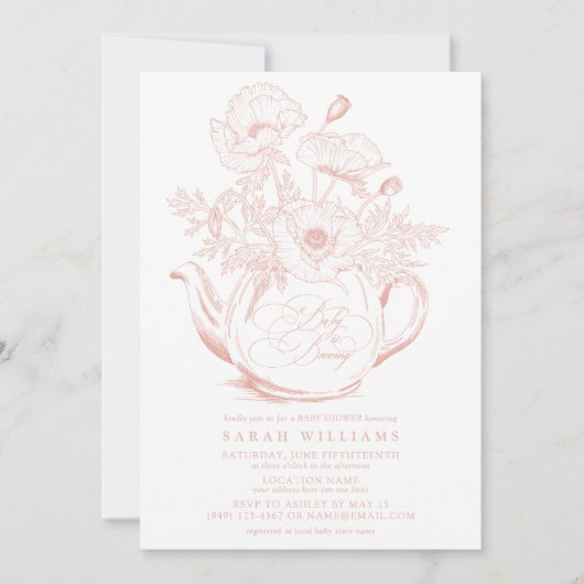 女の子のベビーは醸造ヴィンテージピンクのフローラシャワー 招待状 (正面)