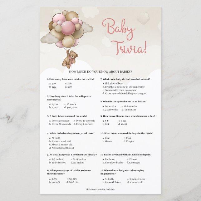 女の子のベビークマのピンク茶色のバルーンベビートリビア (正面)