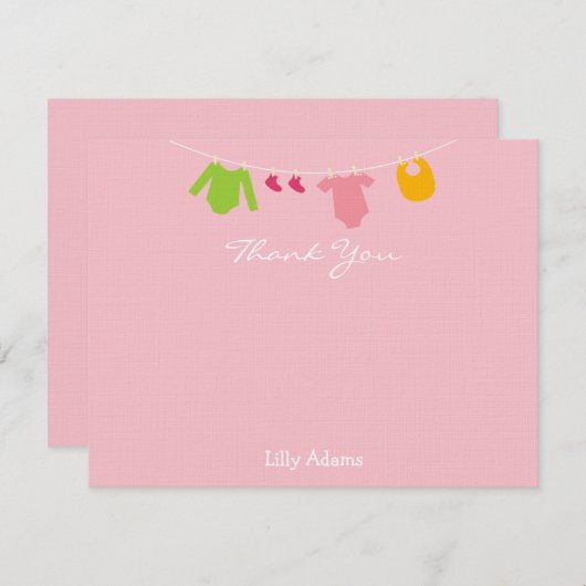 女の子のベビーシャワーありがとう ノートカード (正面/裏面)