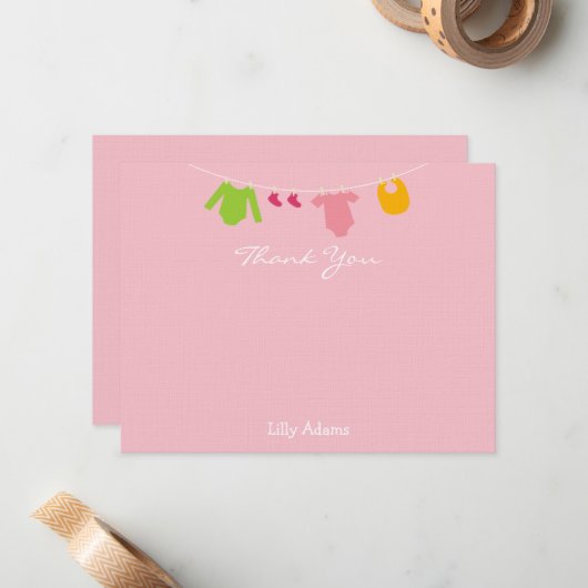 女の子のベビーシャワーありがとう ノートカード (正面/裏面インサイチュ)