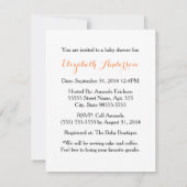 女の子のベビーシャワーにぴったりなオレンジの傘とリボン 招待状 (裏面)