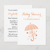 女の子のベビーシャワーにぴったりなオレンジの傘とリボン 招待状 (正面/裏面)