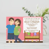 女の子のベビーシャワーのためのカップル招待状 招待状 (スタンド正面)