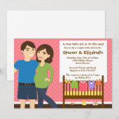 女の子のベビーシャワーのためのカップル招待状 招待状 (正面/裏面)