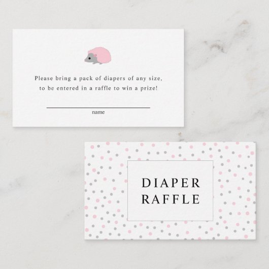 女の子のベビーシャワーのためのハリネズミのおむつのラッフルカード エンクロージャーカード (正面/裏面)