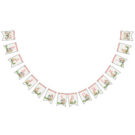 女の子のベビーシャワーのウサギのバニーの花柄の水彩画 バンティングフラッグ