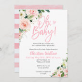 女の子のベビーシャワーのピンクとゴールドの招待状 招待状 (正面/裏面)