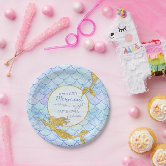 女の子のベビーシャワーの人魚の金ゴールドのグリッターの魚スケール ペーパープレート (パーティー)