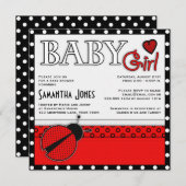 女の子のベビーシャワーの招待の赤のてんとう虫 招待状 (正面/裏面)