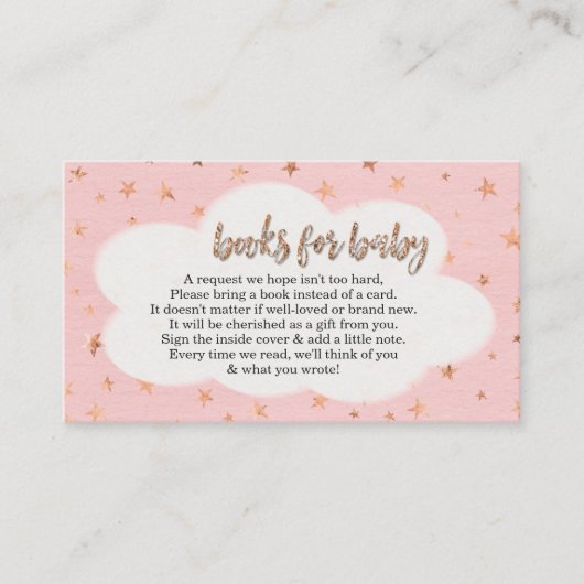女の子のベビーシャワーの招待状のための本のリクエスト エンクロージャーカード (正面)