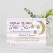 女の子のベビーシャワーの招待状 きらきら星のプルパープル 招待状 (スタンド正面)