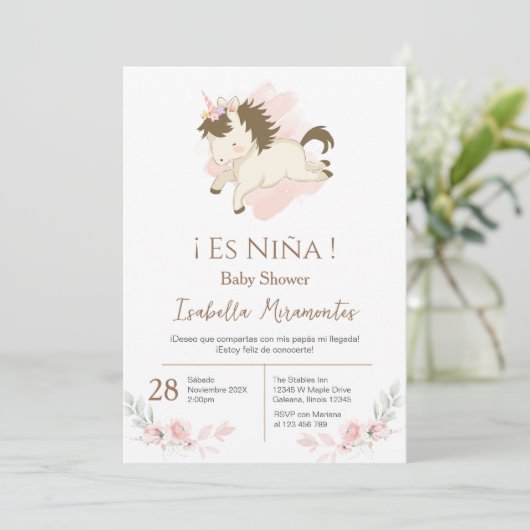 女の子のベビーシャワーの招待状（スペイン語） 招待状 (スタンド正面)
