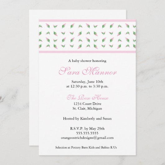 女の子のベビーシャワーの招待状-バラのつぼみ 招待状 (正面/裏面)