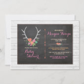 女の子のベビーシャワーの雄鹿のピンクの素朴な花の招待 招待状 (正面)