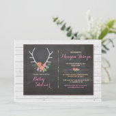 女の子のベビーシャワーの雄鹿のピンクの素朴な花の招待 招待状 (スタンド正面)