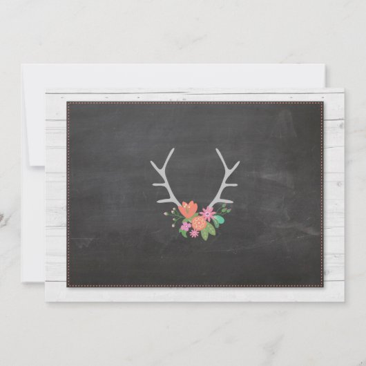 女の子のベビーシャワーの雄鹿のピンクの素朴な花の招待 招待状 (裏面)