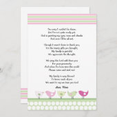 女の子のベビーシャワーはノート/ピンクの鳥感謝していしています サンキューカード (正面/裏面)