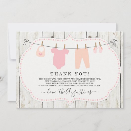 女の子のベビーシャワーサンキューカード素朴- サンキューカード (正面)