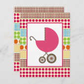 女の子のベビーシャワーピンクの車とボホの点 招待状 (正面/裏面)