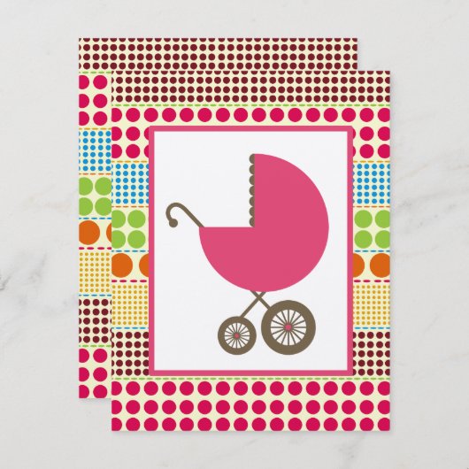女の子のベビーシャワーピンクの車とボホの点 招待状 (正面/裏面)