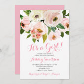 女の子のベビーシャワー招待状、ピンクの花 招待状 (正面/裏面)