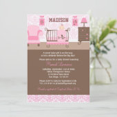 女の子のベビーシャワー招待状 ピンク ブラウン 招待状 (スタンド正面)
