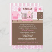 女の子のベビーシャワー招待状 ピンク ブラウン 招待状 (正面/裏面)