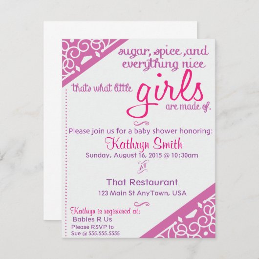 女の子のベビーシャワー招待状 招待状 (正面/裏面)