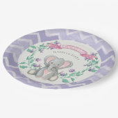 女の子のベビーシャワー象愛らしい象の花柄 ペーパープレート (アングル)